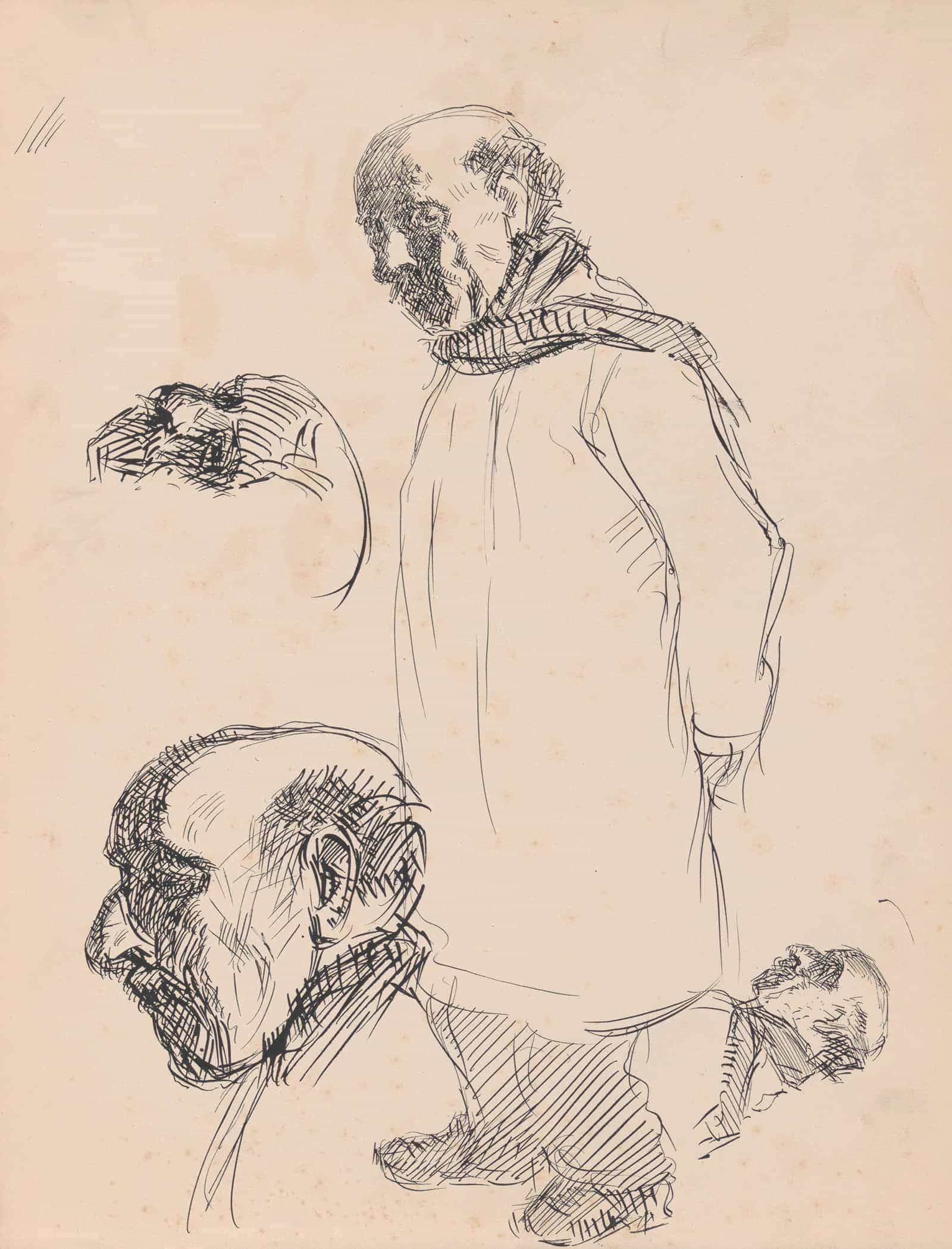 Standing Man And Two Heads by Jules Schmalzigaug