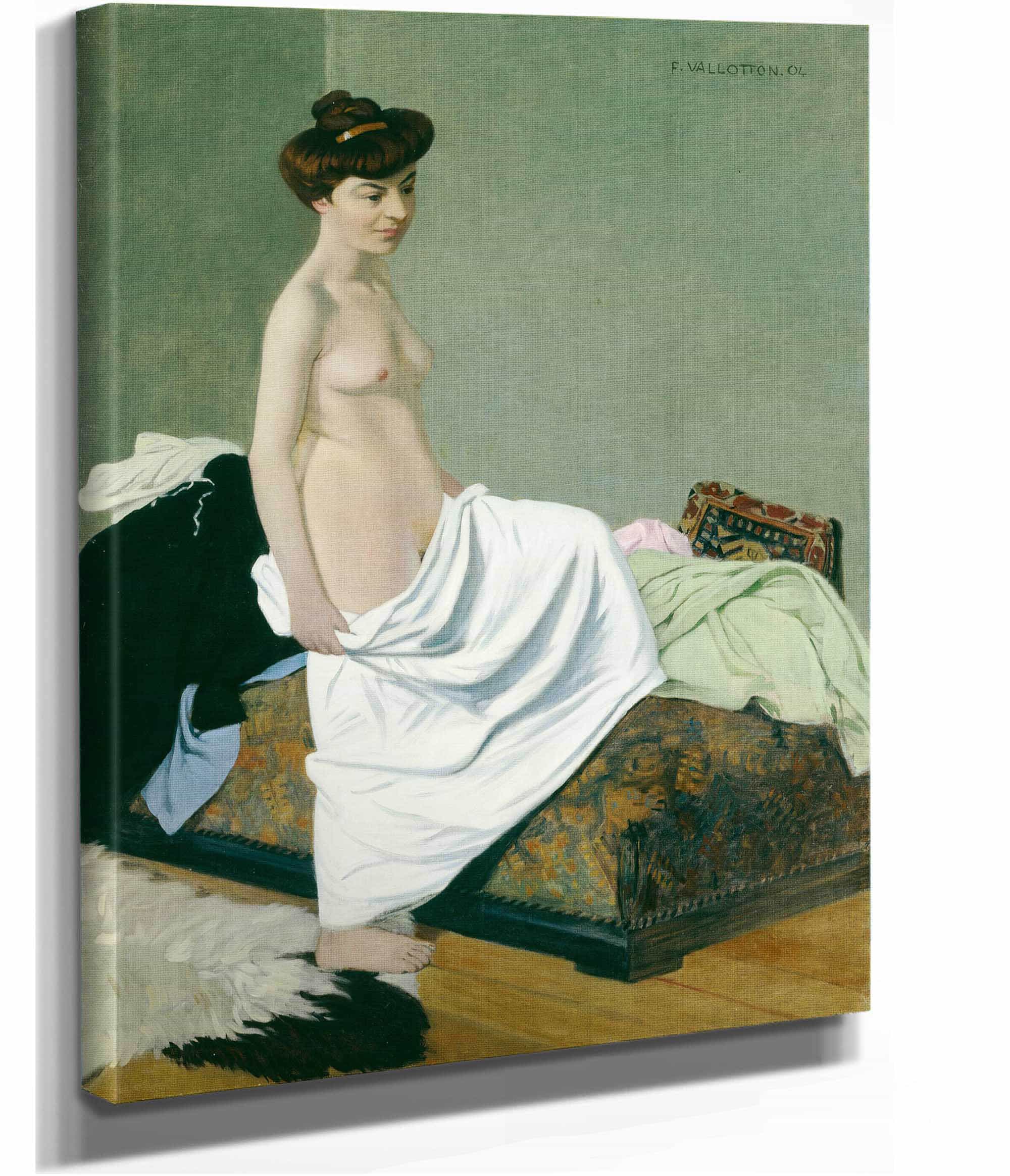 Standing Nude Holding Gown On Her Knee by Felix Vallotton