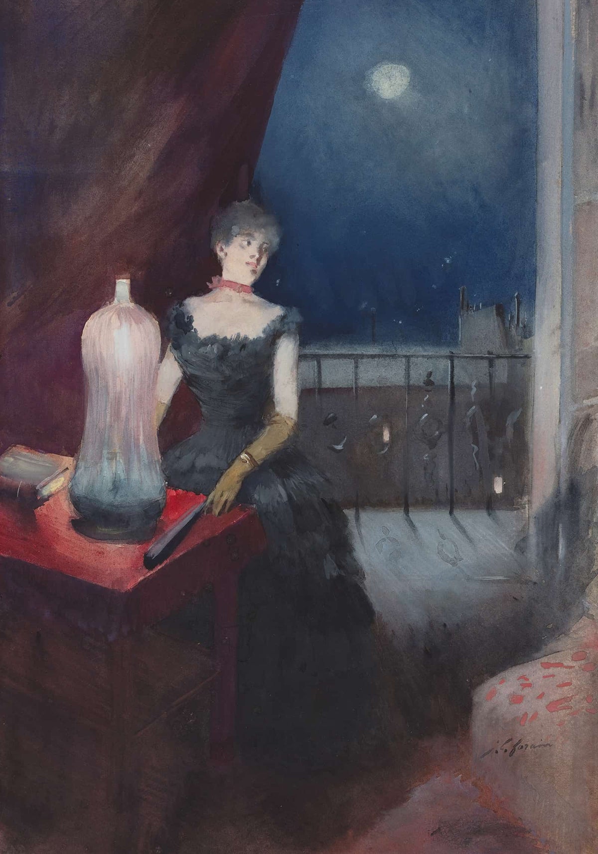 Standing Woman With A Fan Probably by Jean Louis Forain