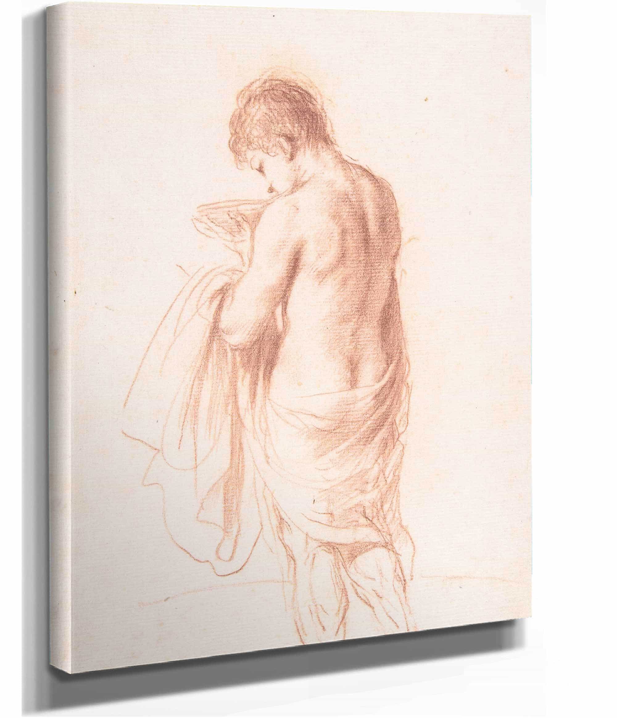 Standing Youth Seen From Behind Holding A Bowl   by Guercino