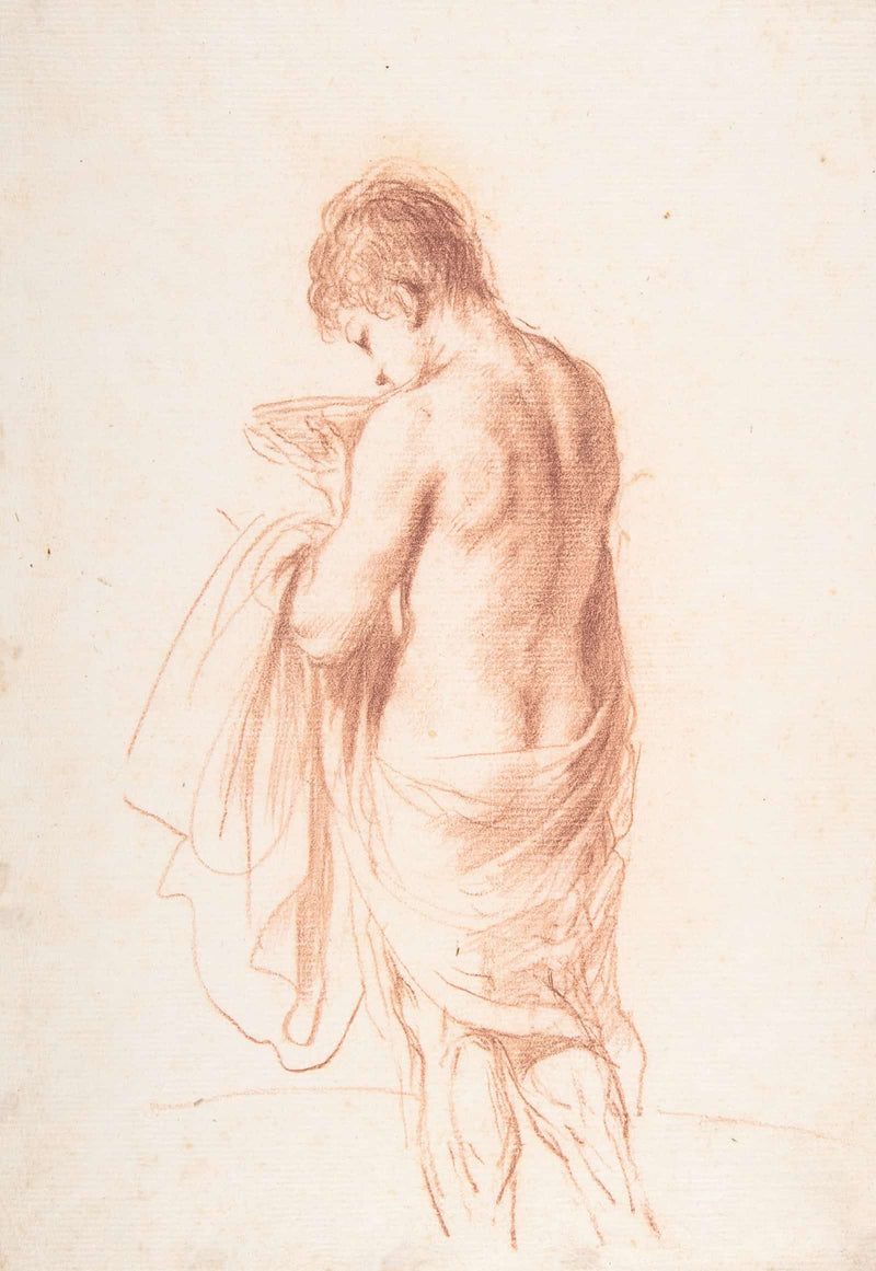Standing Youth Seen From Behind Holding A Bowl   by Guercino