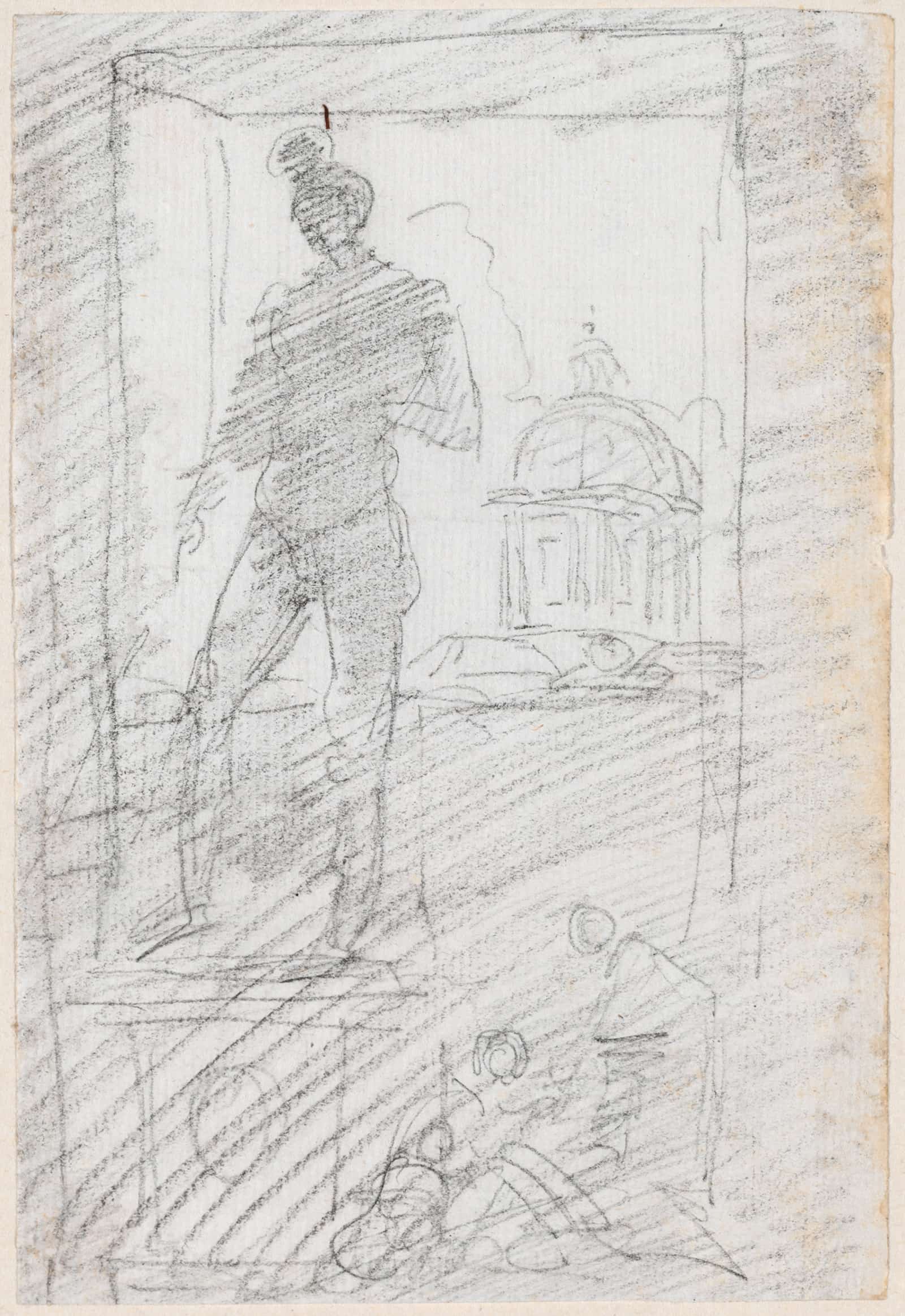 Statue Of A Nude Before A Window View Probably C by Hubert Robert