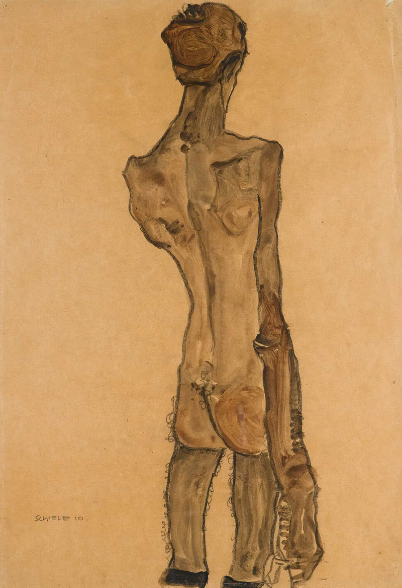 Stehender Mannlicher Ruckenakt Standing Male Nude Back View by Egon Schiele