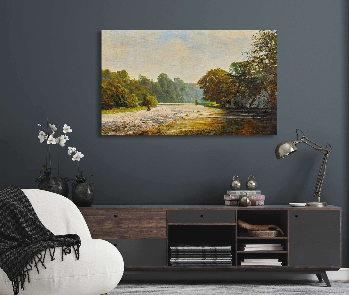 Stepping Stones Bolton Abbey by John Atkinson Grimshaw