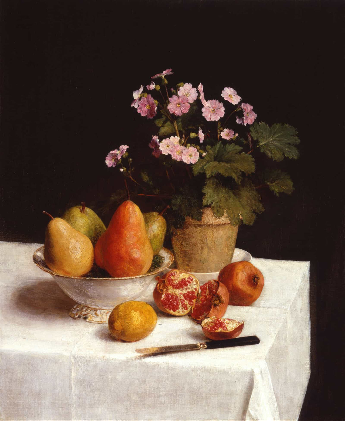 Still Life Primroses Pears And Promenates  by Henri Fantin Latour