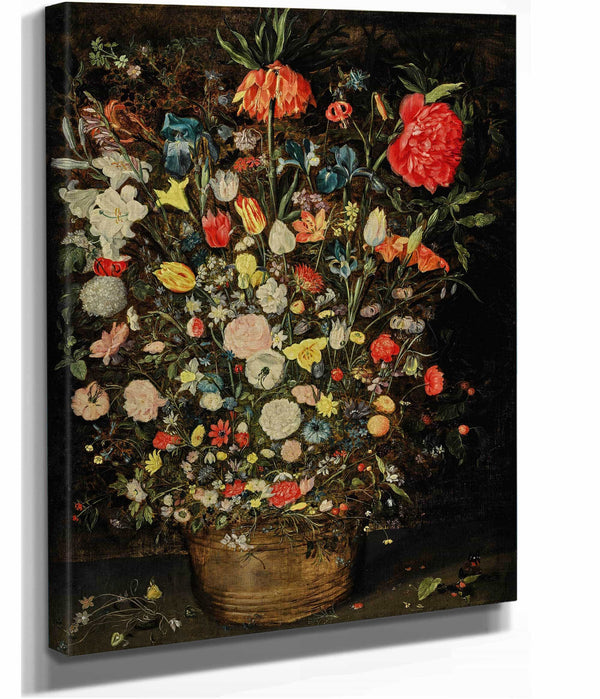 Still Life With A Large Bouquet Of Flowers In A Wooden Bucket by Jan Brueghel The Younger