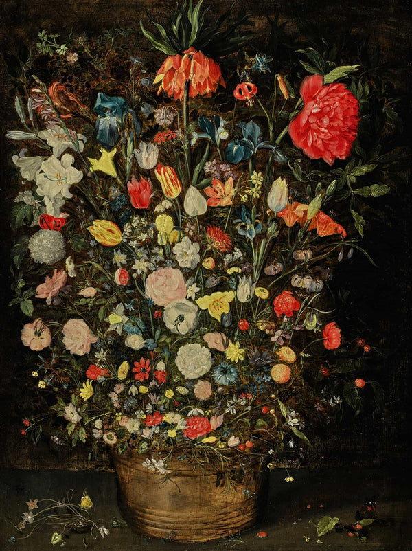 Still Life With A Large Bouquet Of Flowers In A Wooden Bucket by Jan Brueghel The Younger