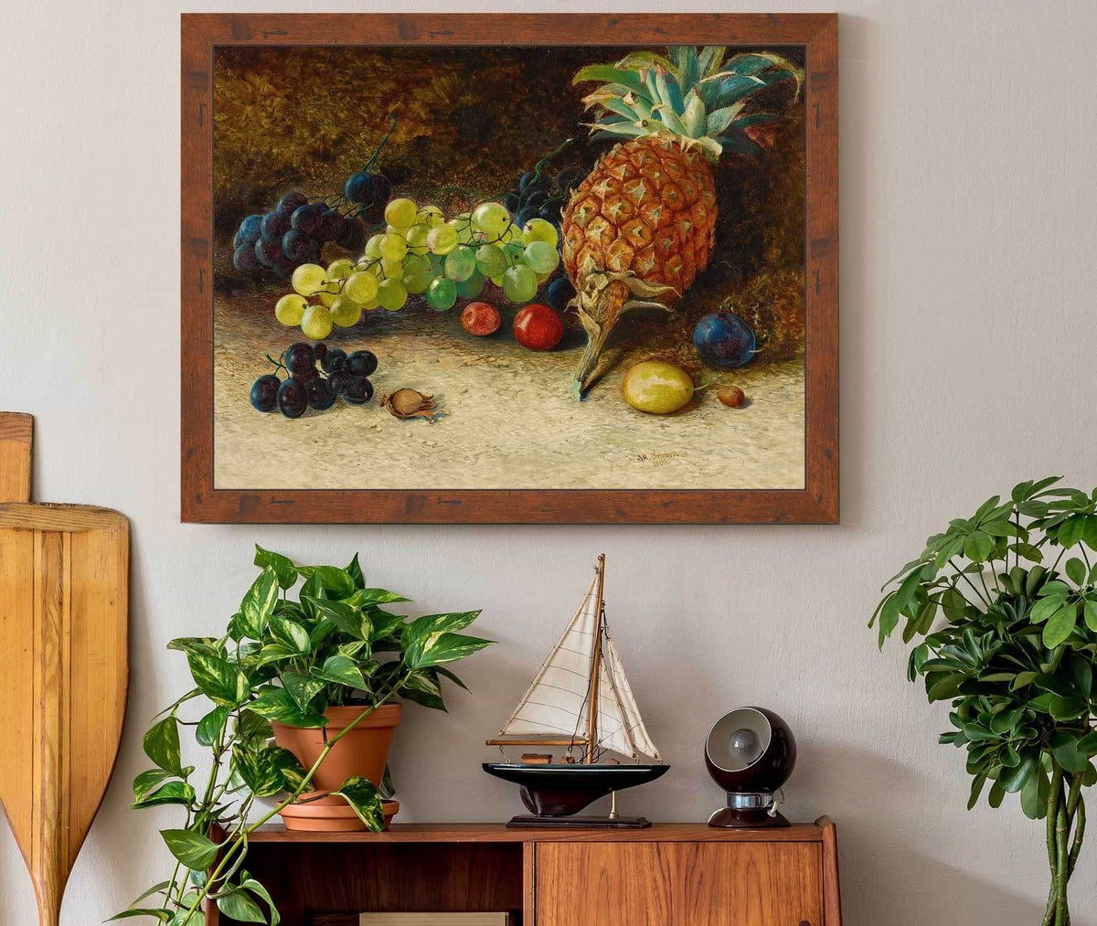 Still Life With A Pineapple Grapes Nuts And Plums by John Atkinson Grimshaw