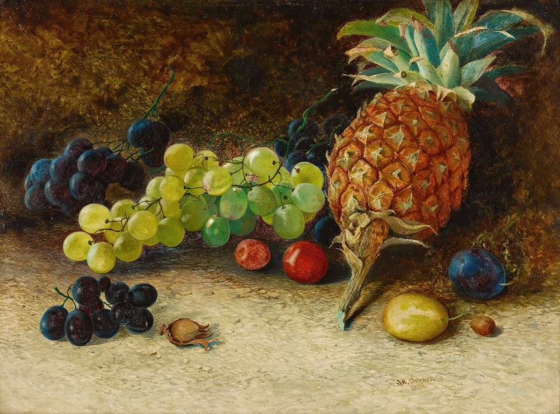 Still Life With A Pineapple Grapes Nuts And Plums by John Atkinson Grimshaw