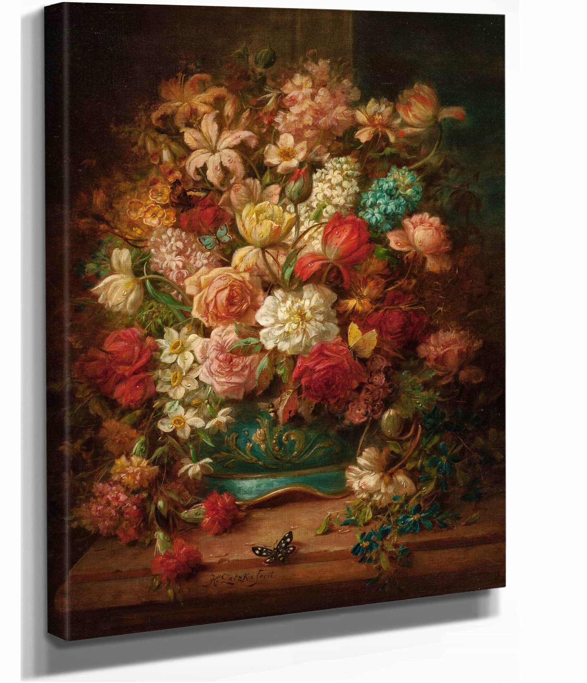 Still Life With Flowers And Butterflies by Hans Zatzka