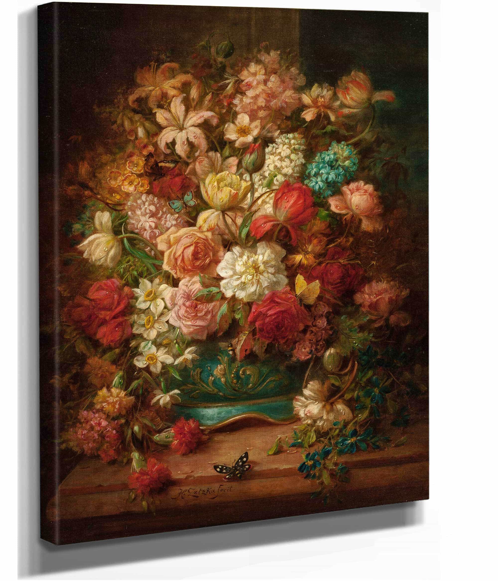 Still Life With Flowers And Butterflies by Hans Zatzka
