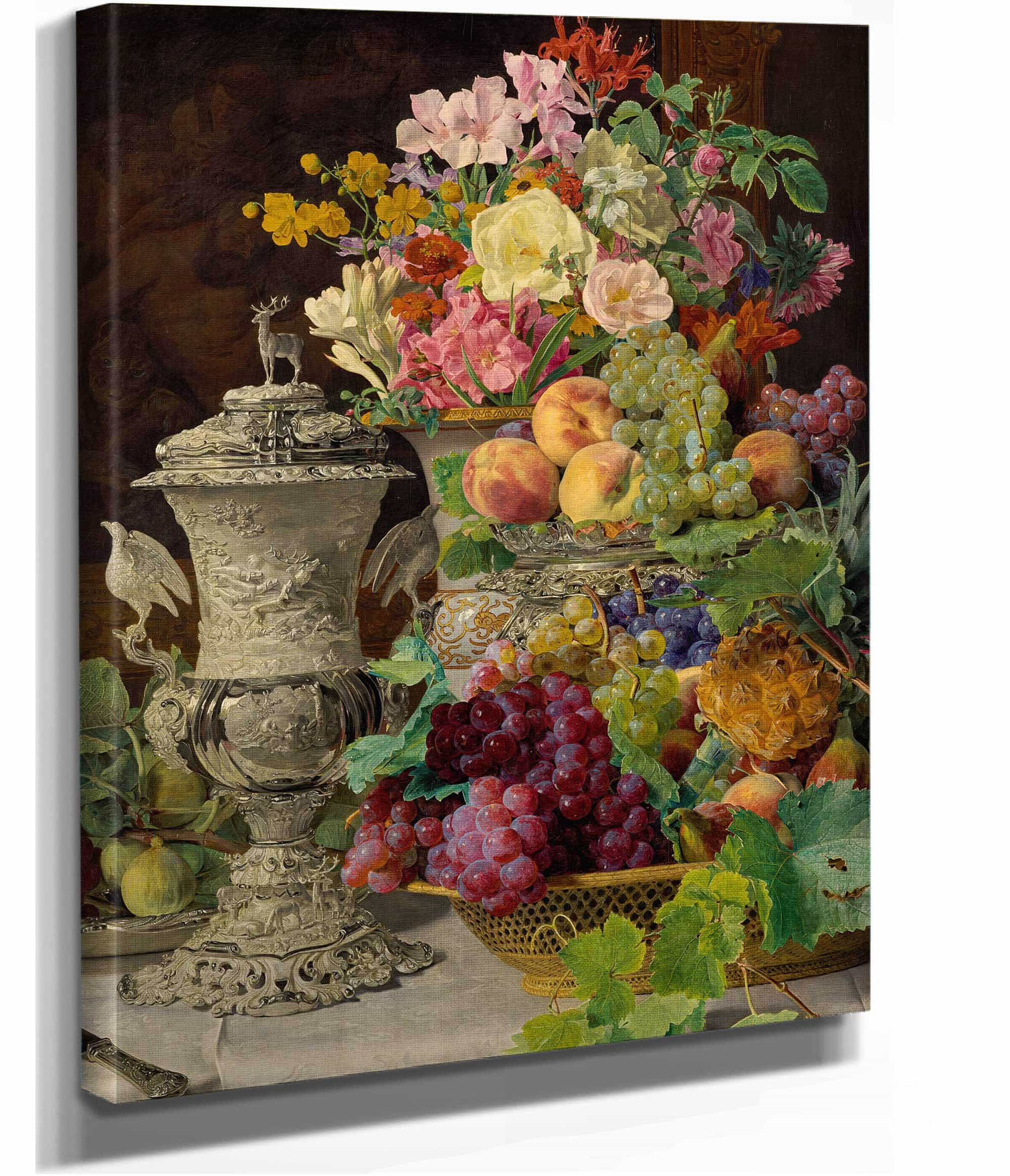 Still Life With Fruit Flowers And A Silver Cup by Ferdinand Georg Waldmuller