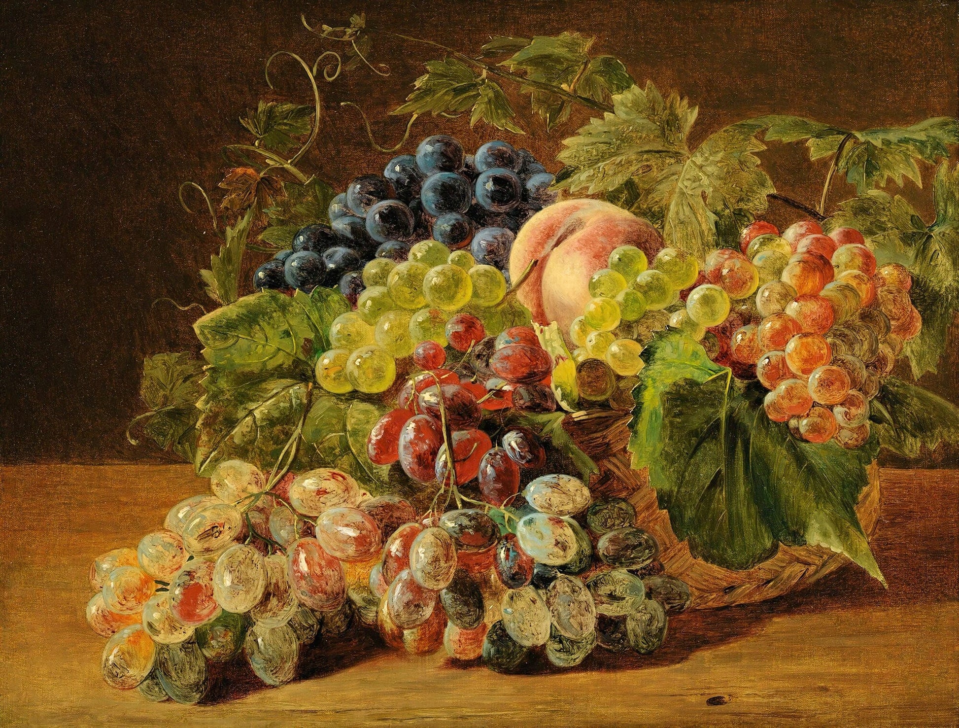 Still Life With Peaches And Grapes by Ferdinand Georg Waldmuller