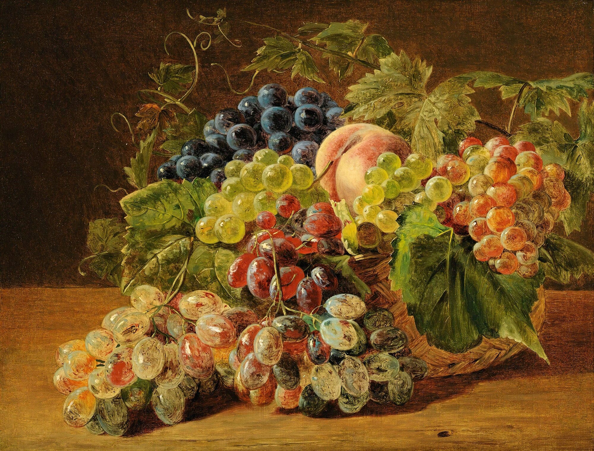 Still Life With Peaches And Grapes by Ferdinand Georg Waldmuller