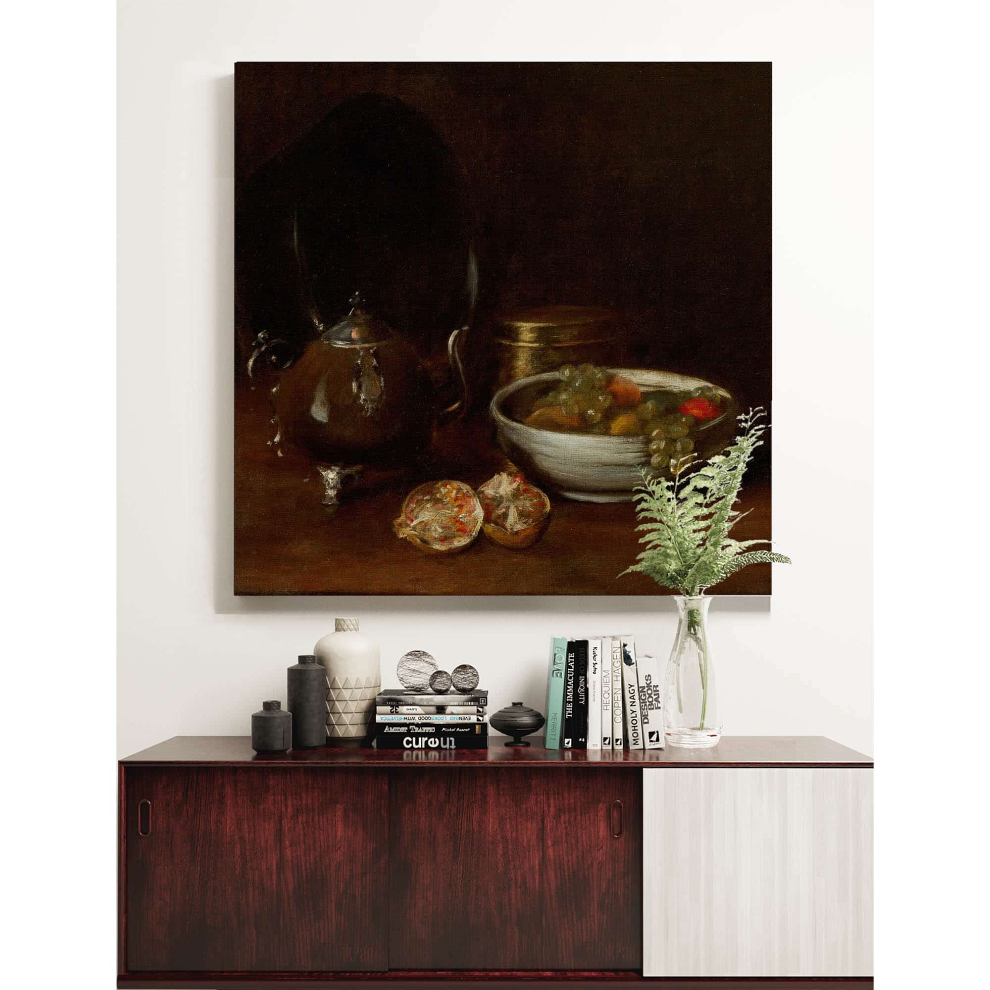 Still Life With Tea Kettle And Fruit by William Merritt Chase