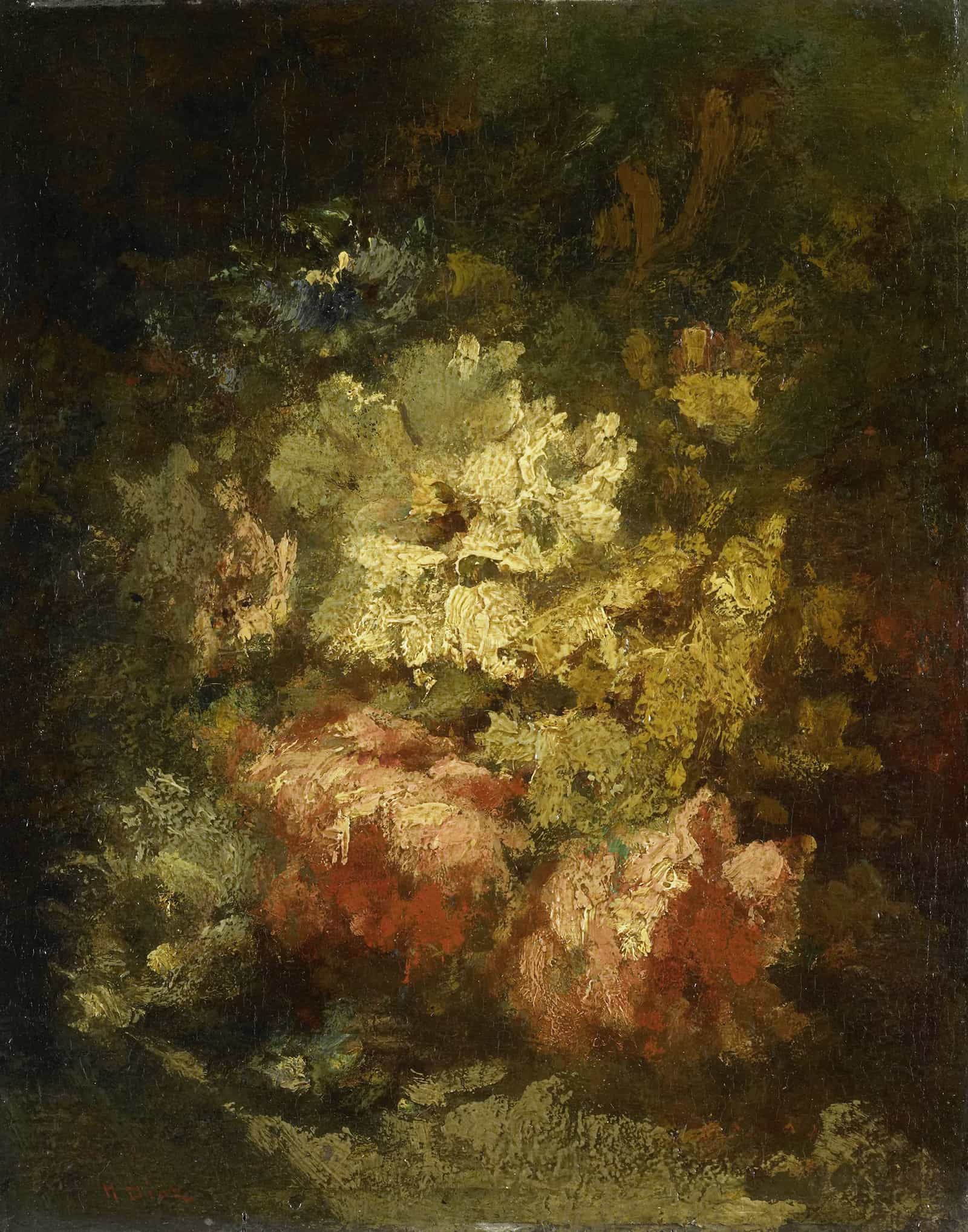 Still Life With White And Red Roses  by Narcisse Virgile Diaz De La Pena