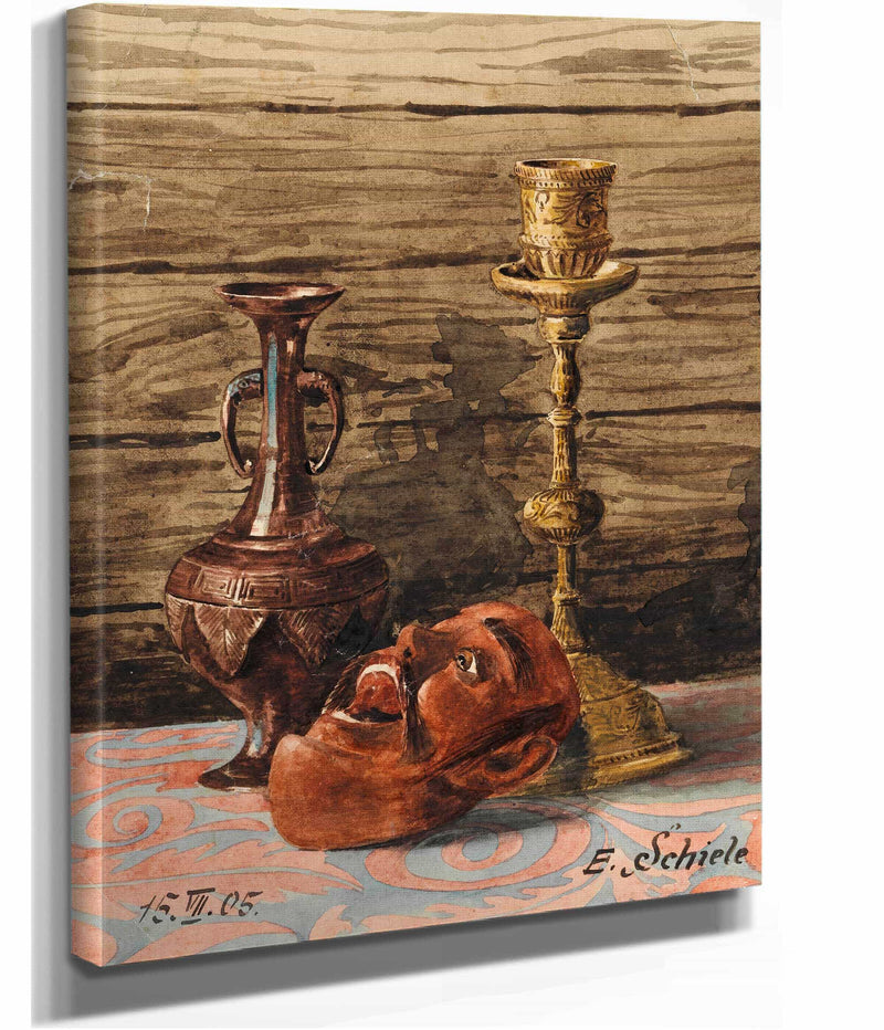 Stillleben Mit Kerzenleuchter Vase Und Maske by Egon Schiele