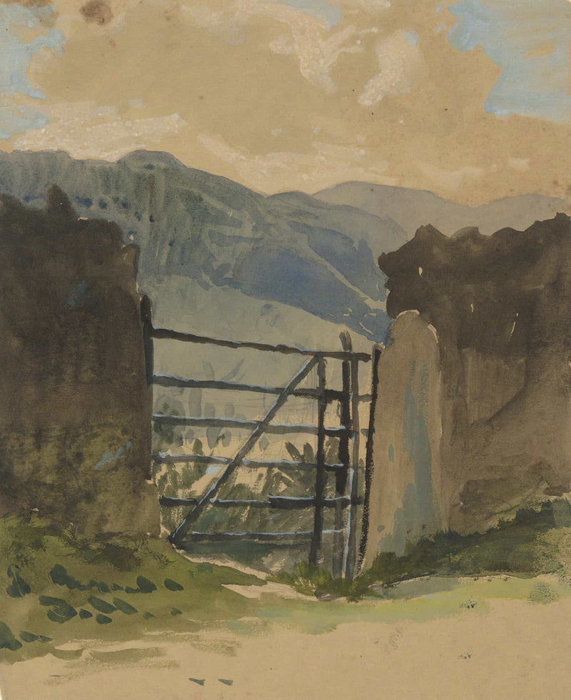 Stone Wall And Gate Sketch by Edwin Austin Abbey