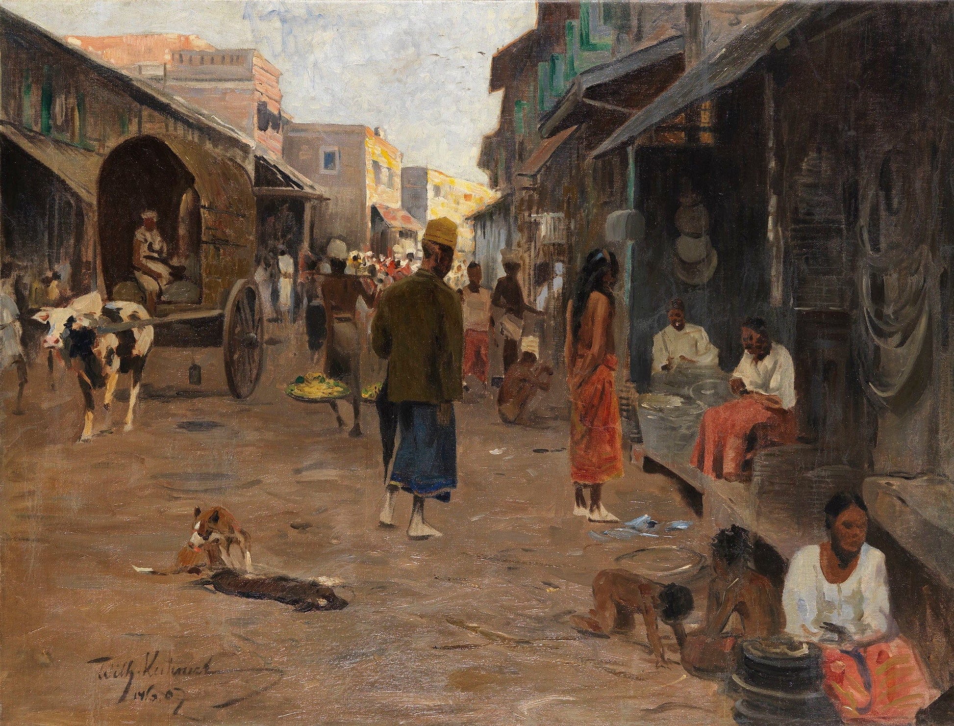 Strabenszene Auf Ceylon Sri Lanka by Wilhelm Kuhnert
