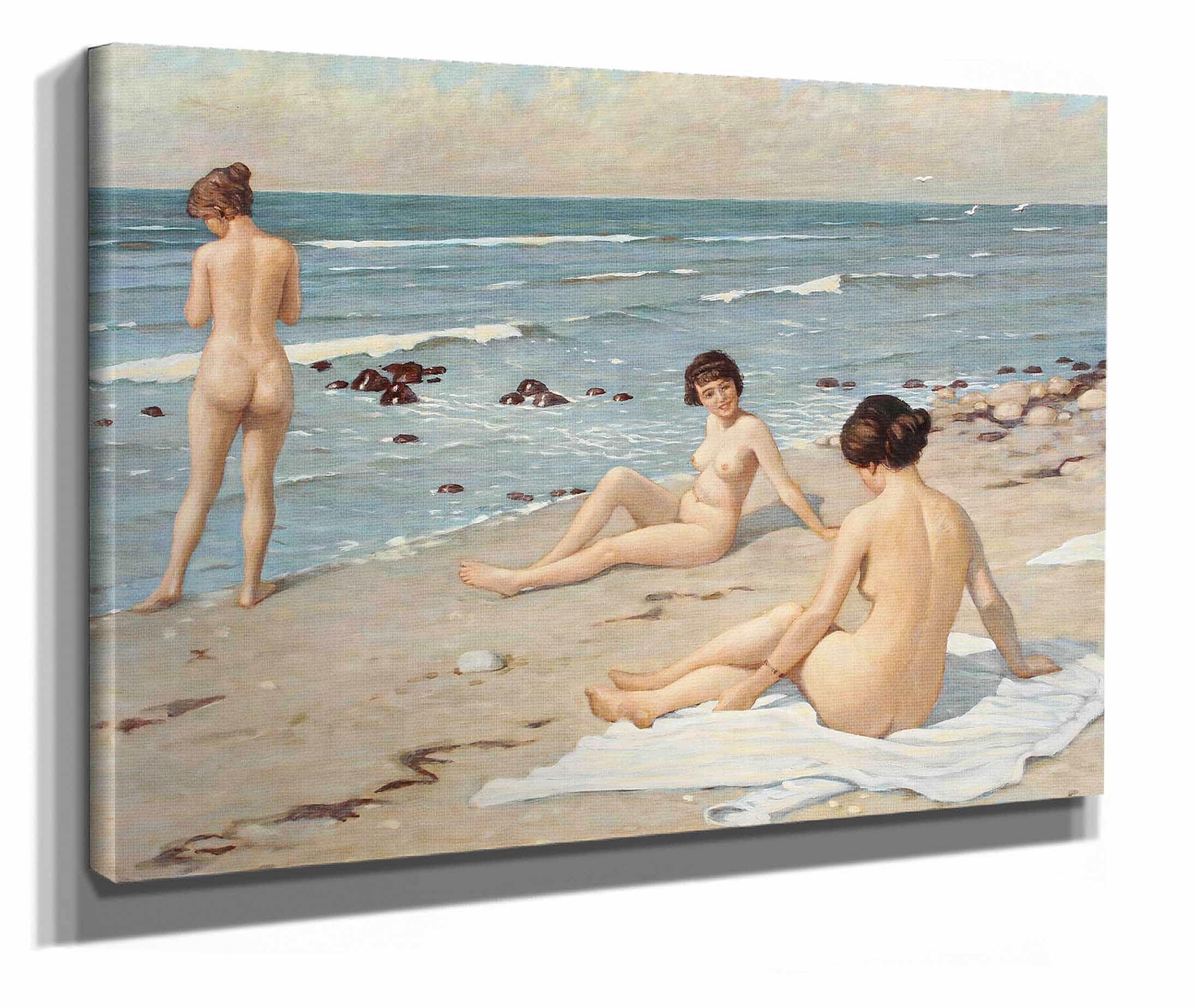 Strandparti Med Badende Kvinder Kopi by Paul Fischer