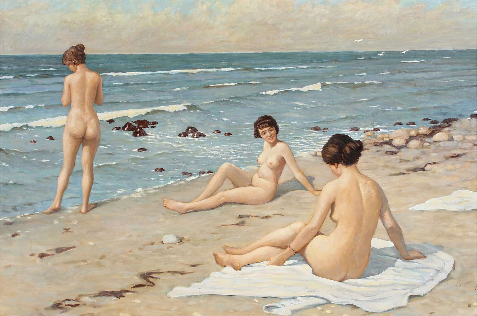 Strandparti Med Badende Kvinder Kopi by Paul Fischer