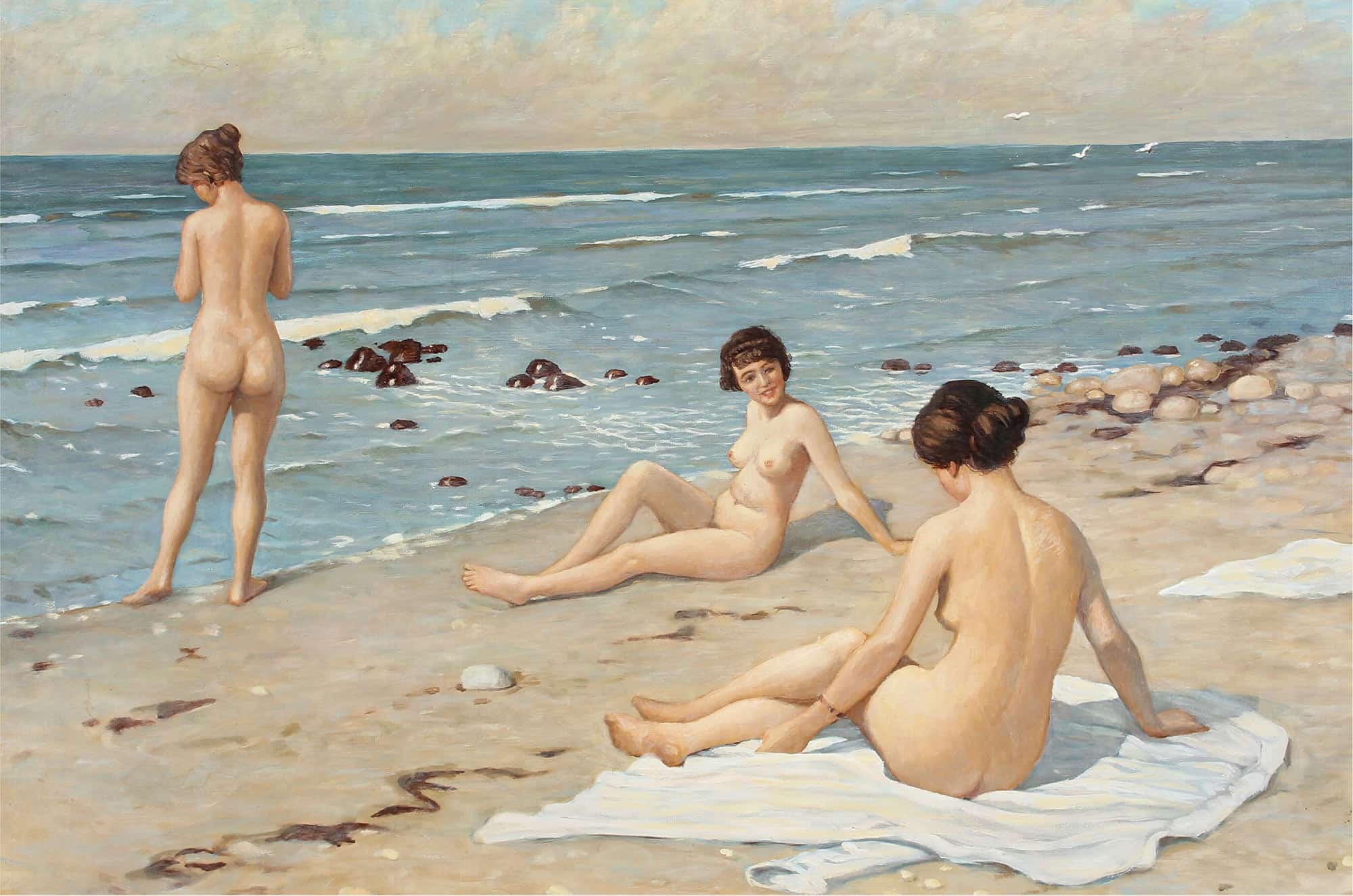 Strandparti Med Badende Kvinder Kopi by Paul Fischer