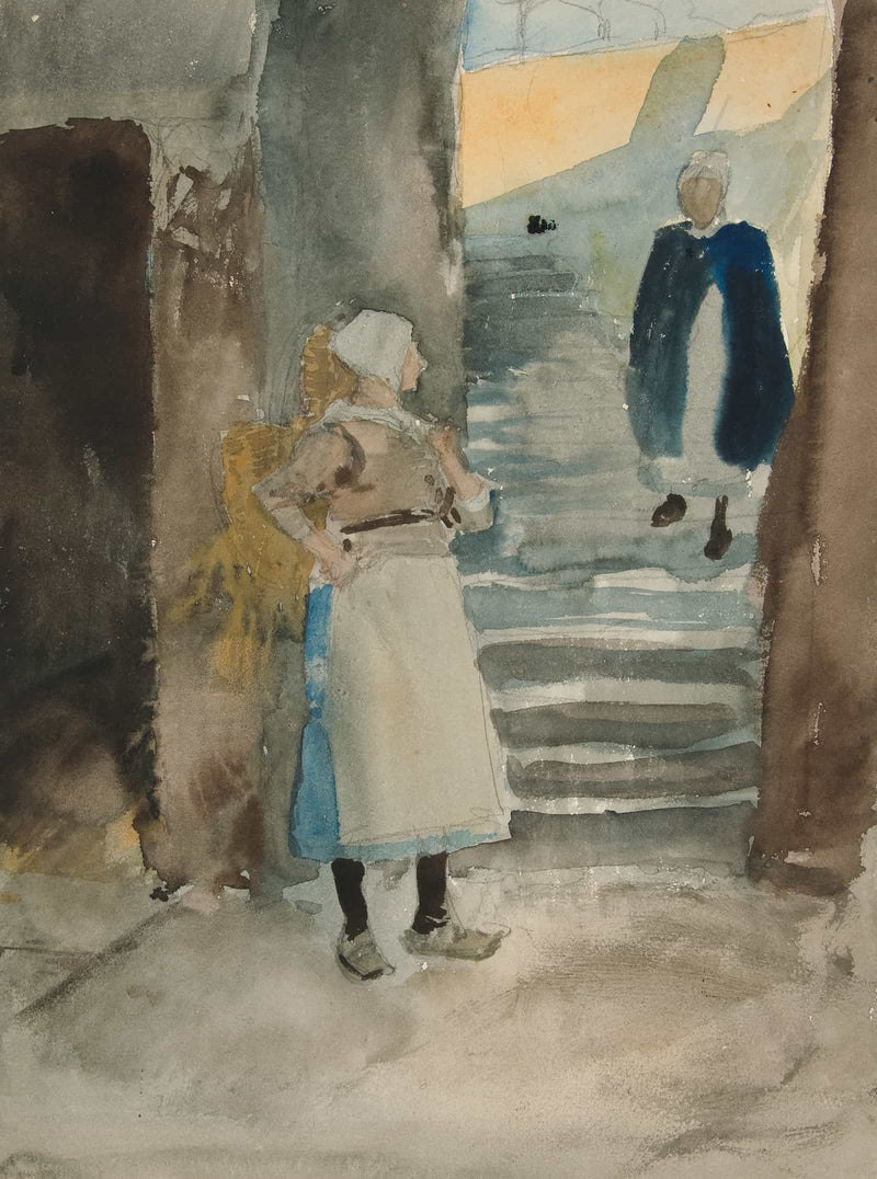 Street Scene With Two Fishwives by Edwin Austin Abbey