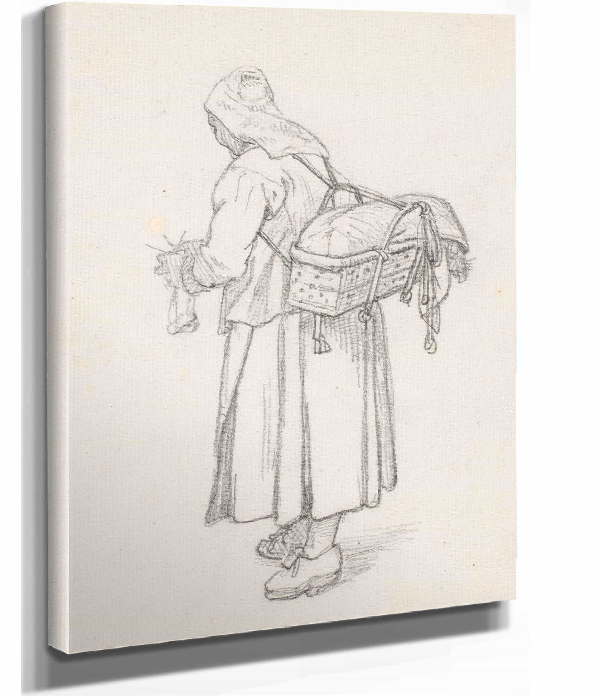 Strikkende Svensk Kone Med Kurv Pa Ryggen by Wilhelm Marstrand