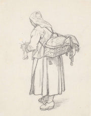 Strikkende Svensk Kone Med Kurv Pa Ryggen by Wilhelm Marstrand