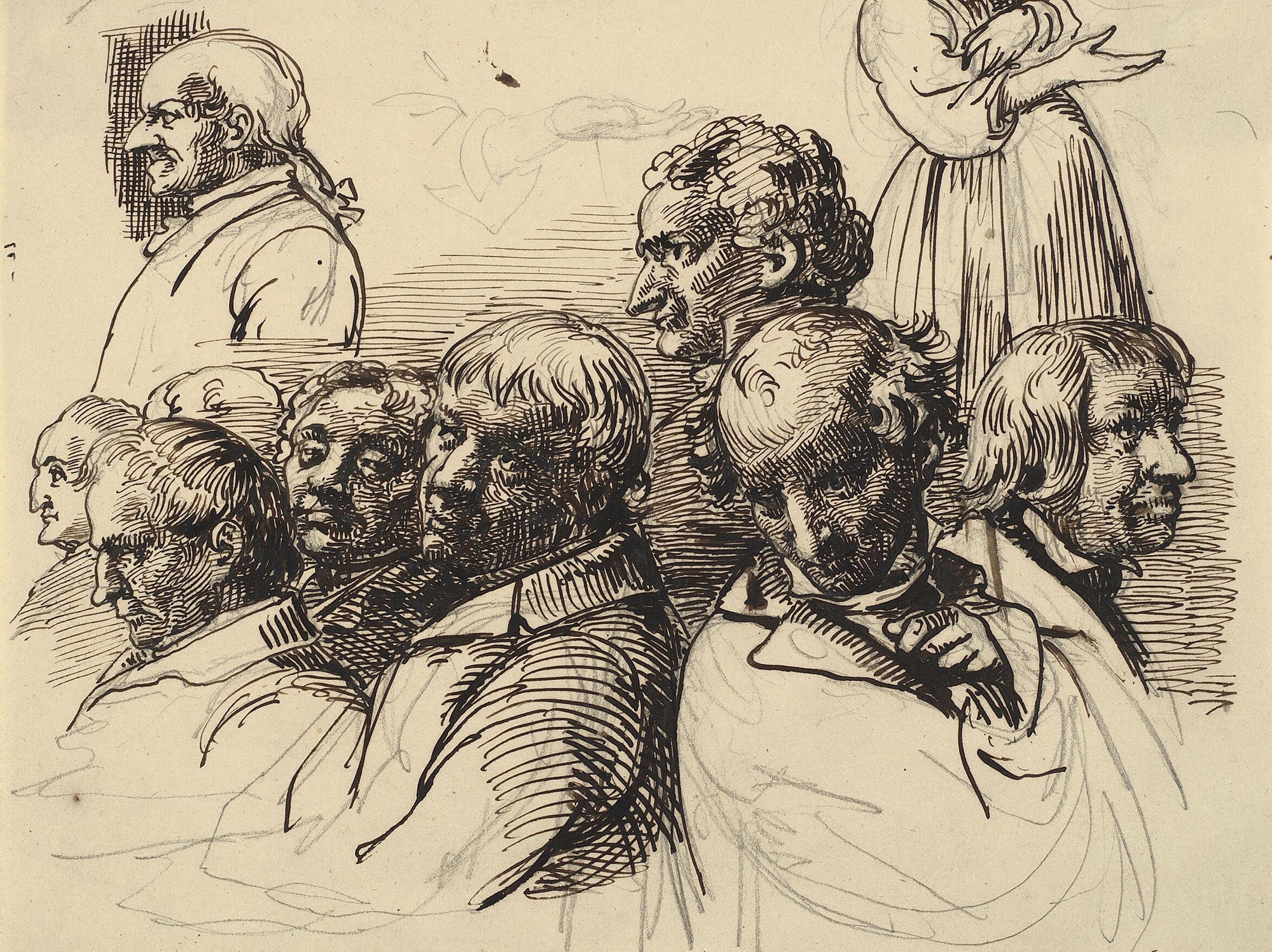 Studieblad Med Otte Mandshoveder Og En Kvinde Uden Hoved by Wilhelm Marstrand