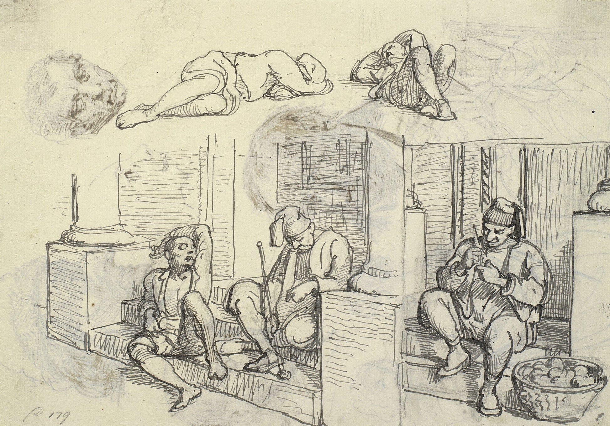 Studier Af Tyrk Og Lazzaron Pa En Trappe by Wilhelm Marstrand
