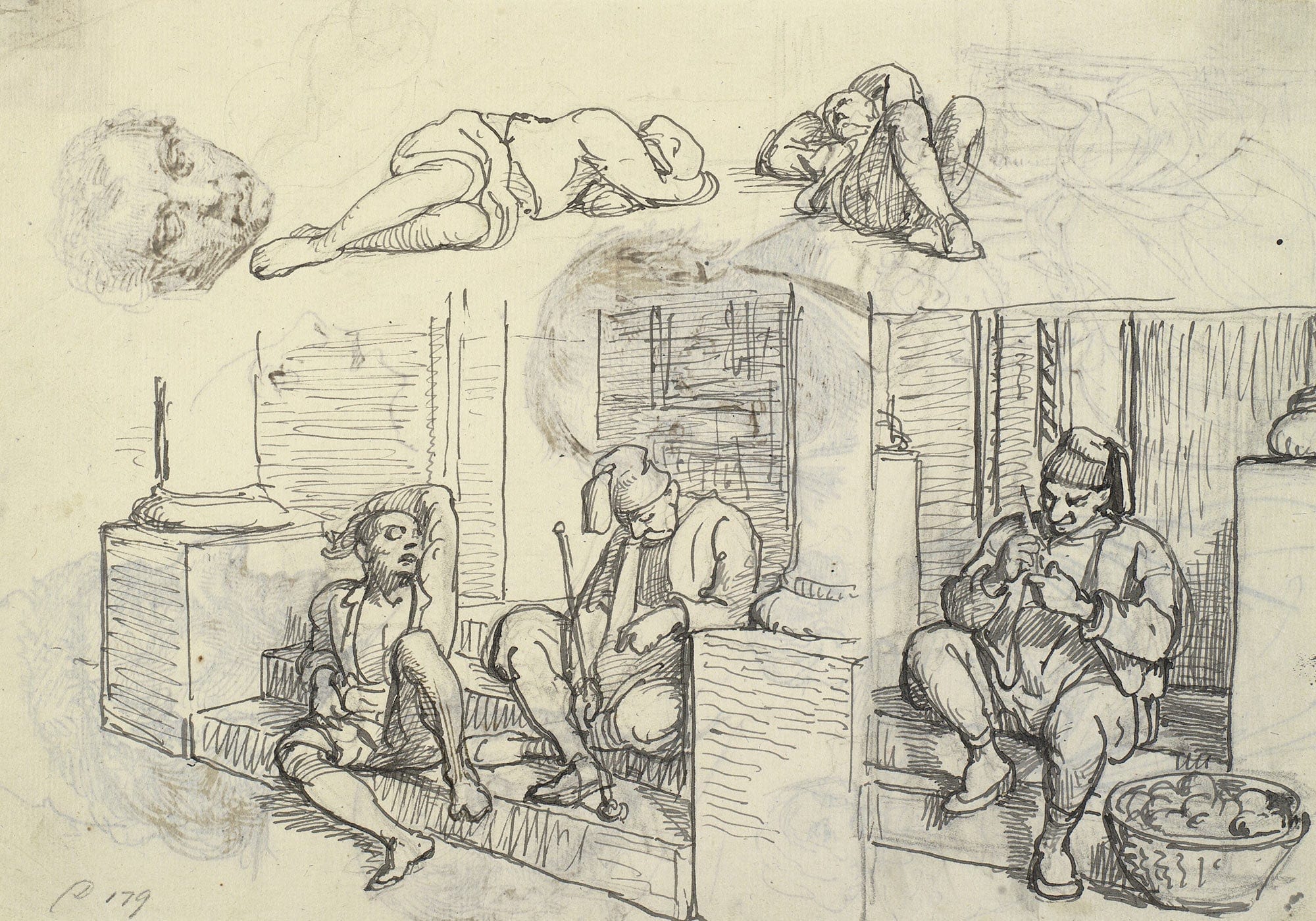 Studier Af Tyrk Og Lazzaron Pa En Trappe by Wilhelm Marstrand