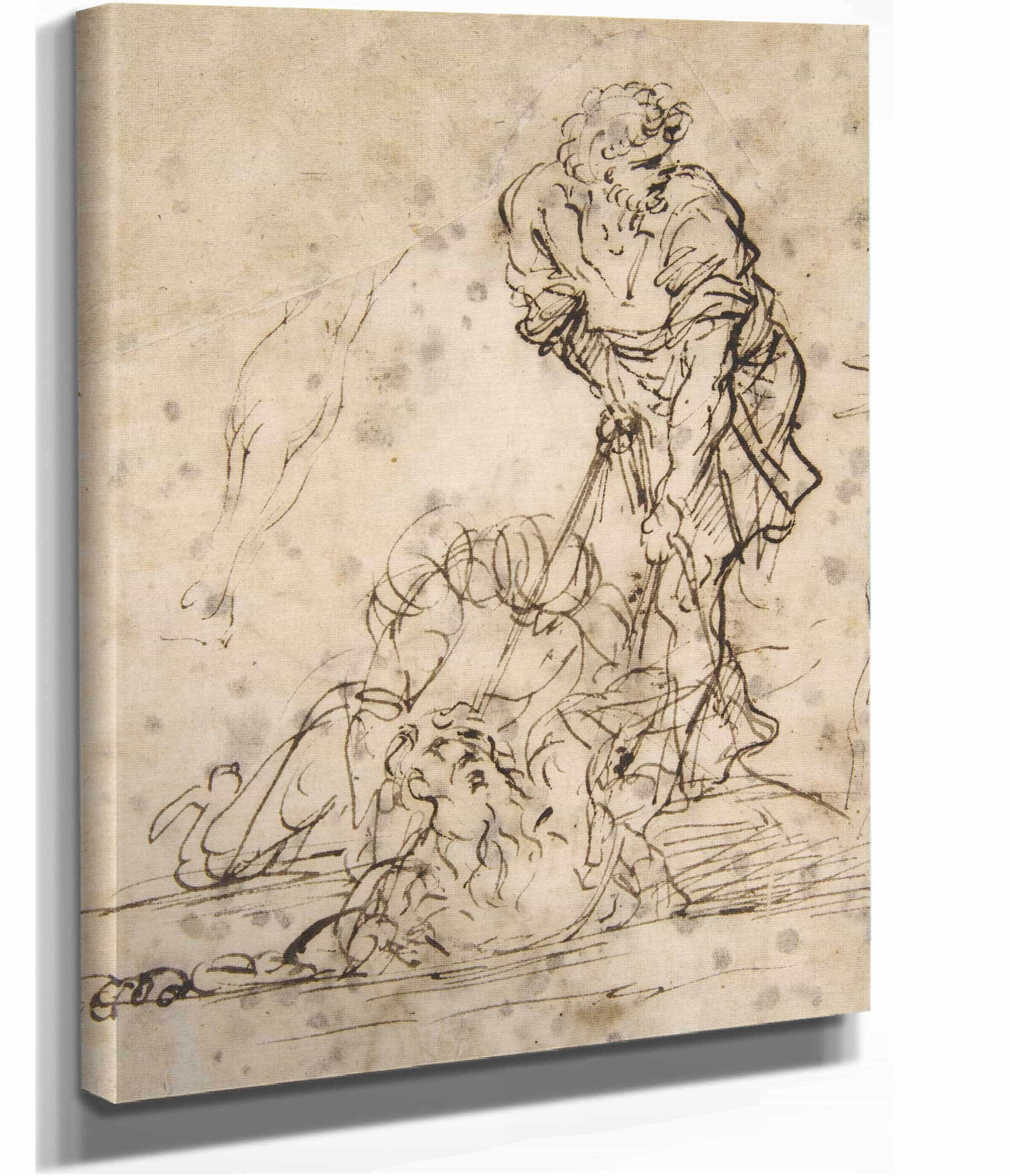 Studies For A Figure Lifted From A Grave Or Pit By Cords   by Salvator Rosa