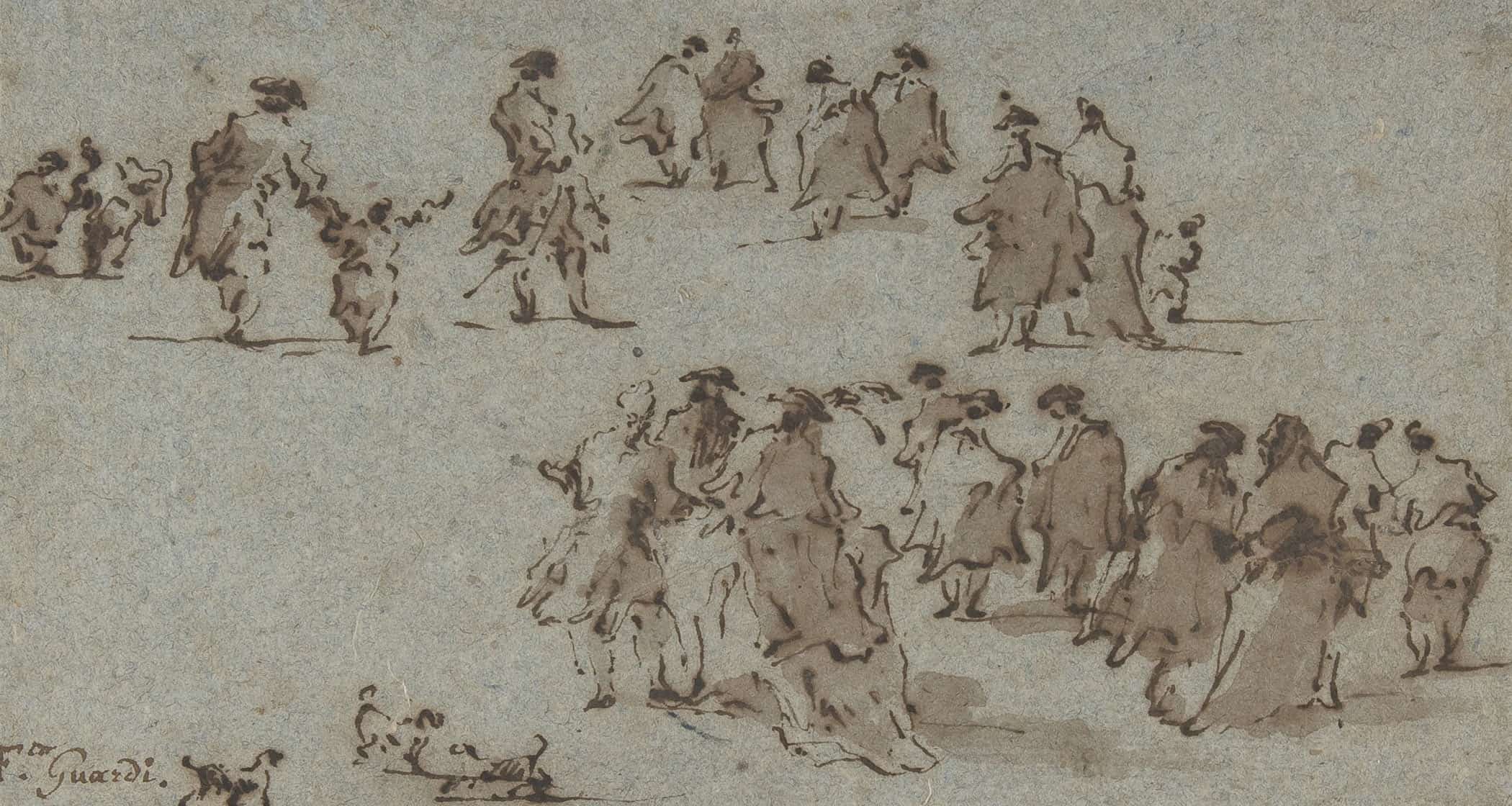 Studies For Groups Of Walking Dressed Figures   by Francesco Guardi
