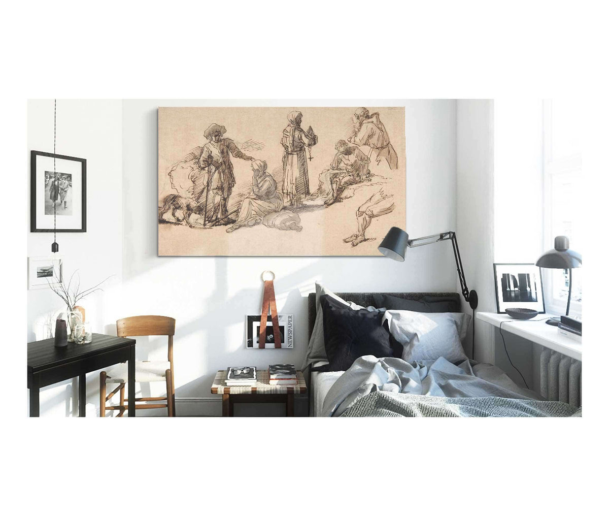 Studies For Standing And Seated Figures   by Salvator Rosa