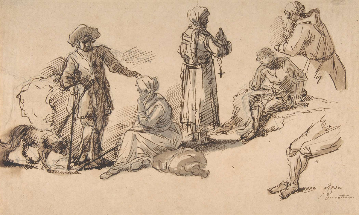 Studies For Standing And Seated Figures   by Salvator Rosa