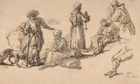 Studies For Standing And Seated Figures   by Salvator Rosa