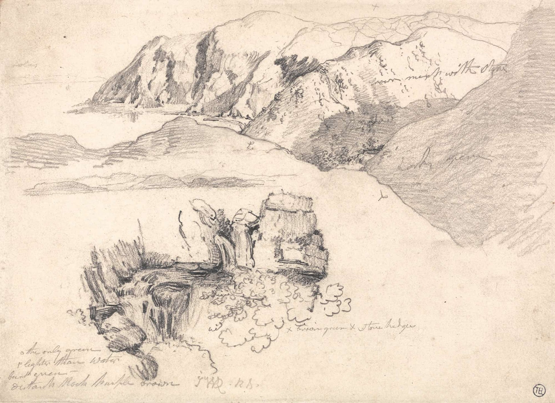 Studies Of A Hilly Coast And A Rocky Waterfall by James Ward