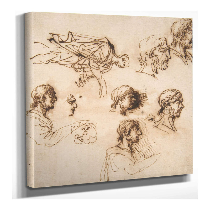 Studies Of A Mans Head In Profile And Of A Standing Male Figure by Salvator Rosa