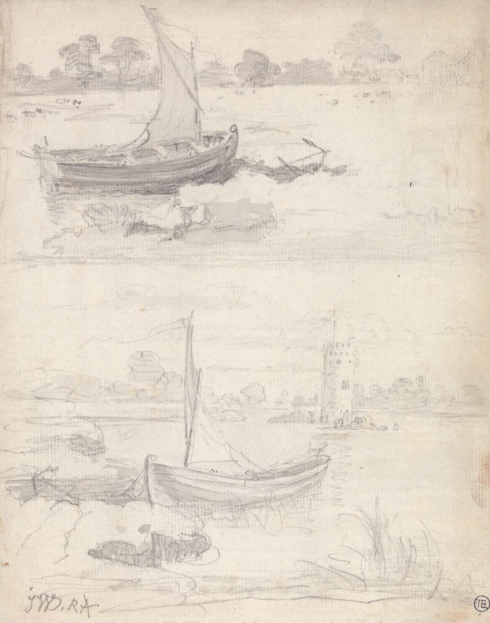 Studies Of Boats On A Riverside by James Ward