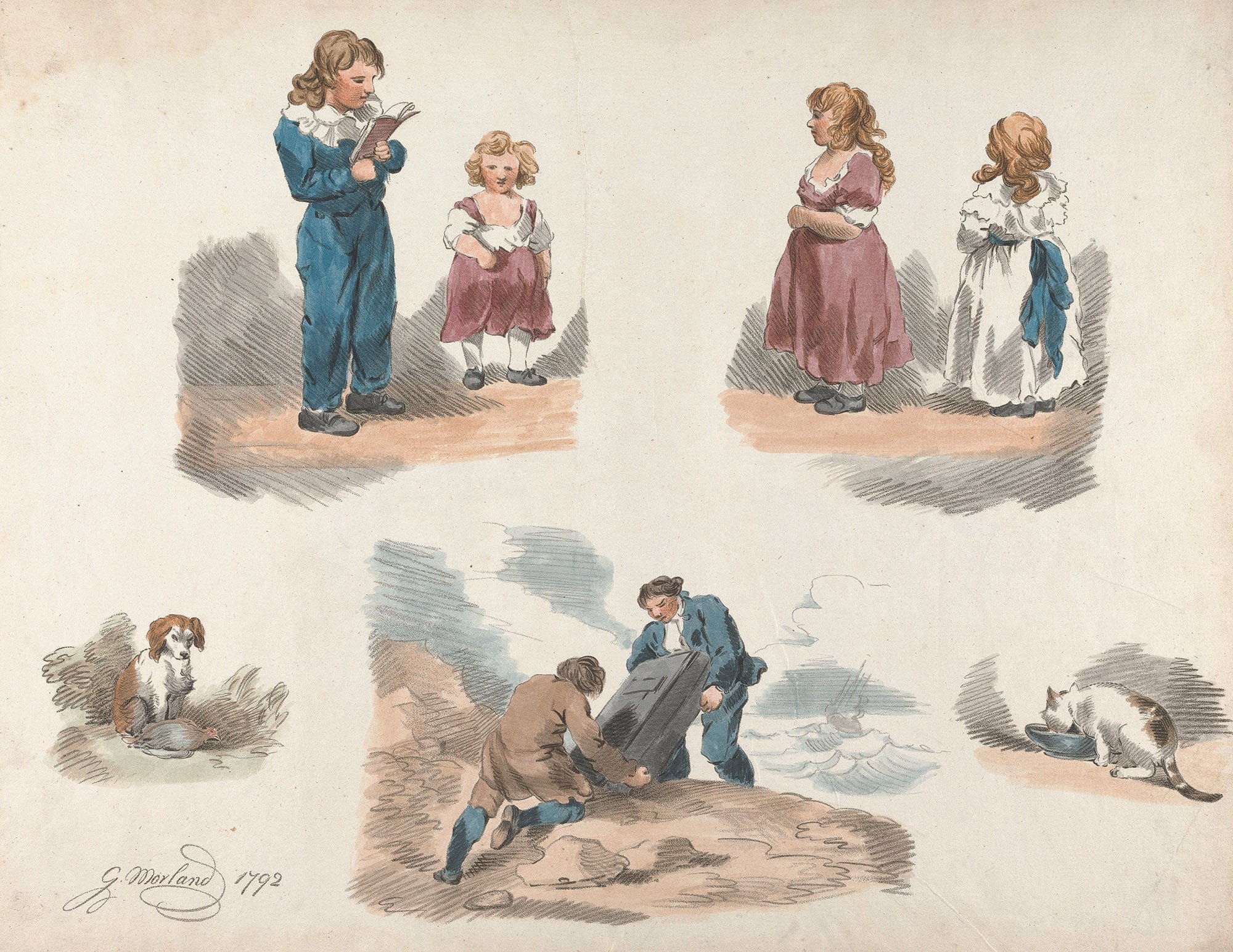 Studies Of Children A Dog A Cat Etc by George Morland