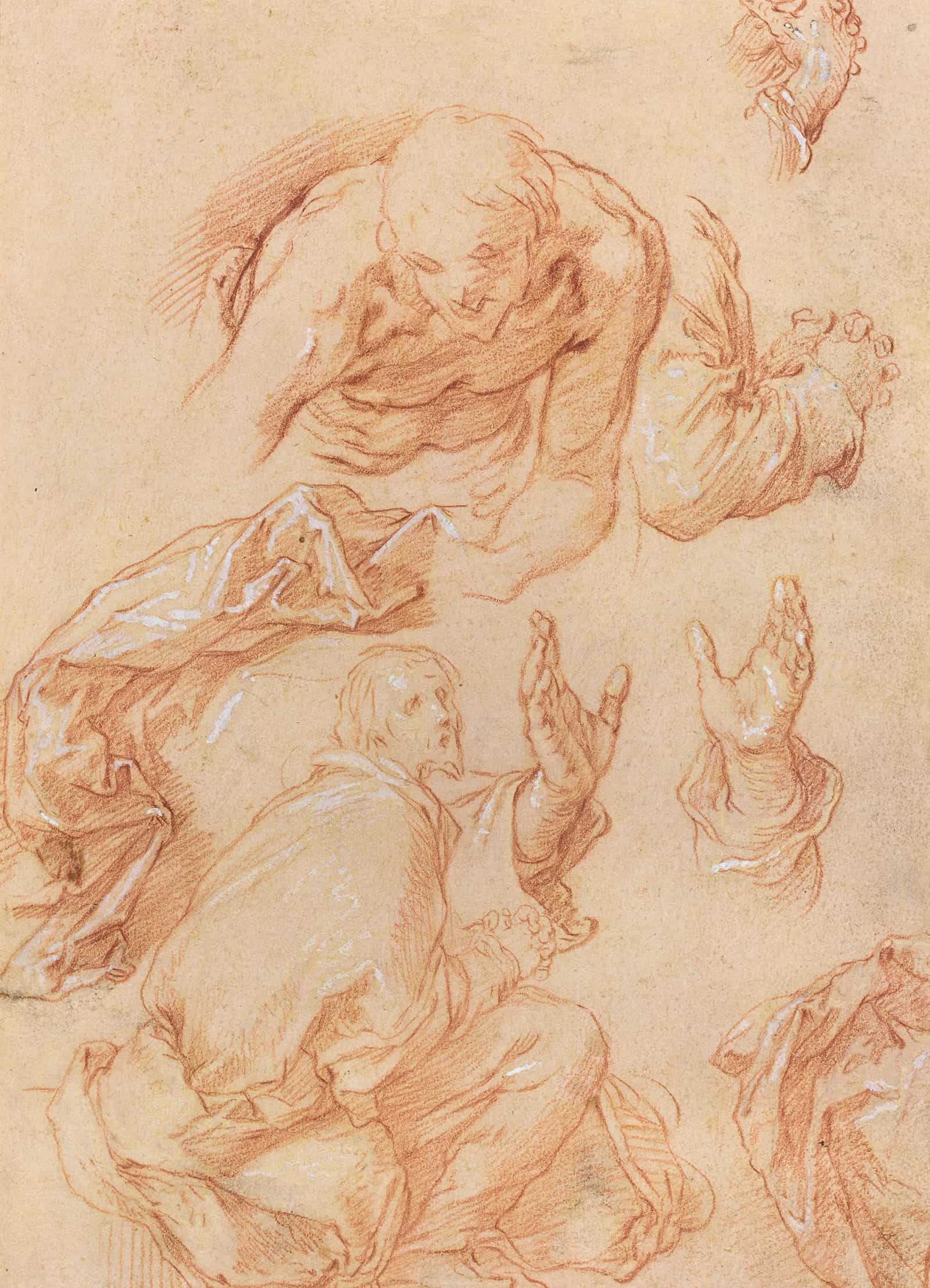 Studies Of Hands And Bending Figures Verso by Abraham Bloemaert