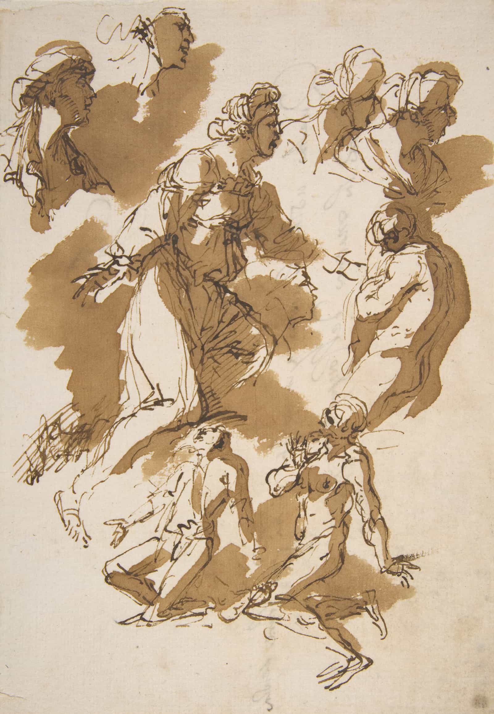 Studies Of Kneeling Figures   by Salvator Rosa