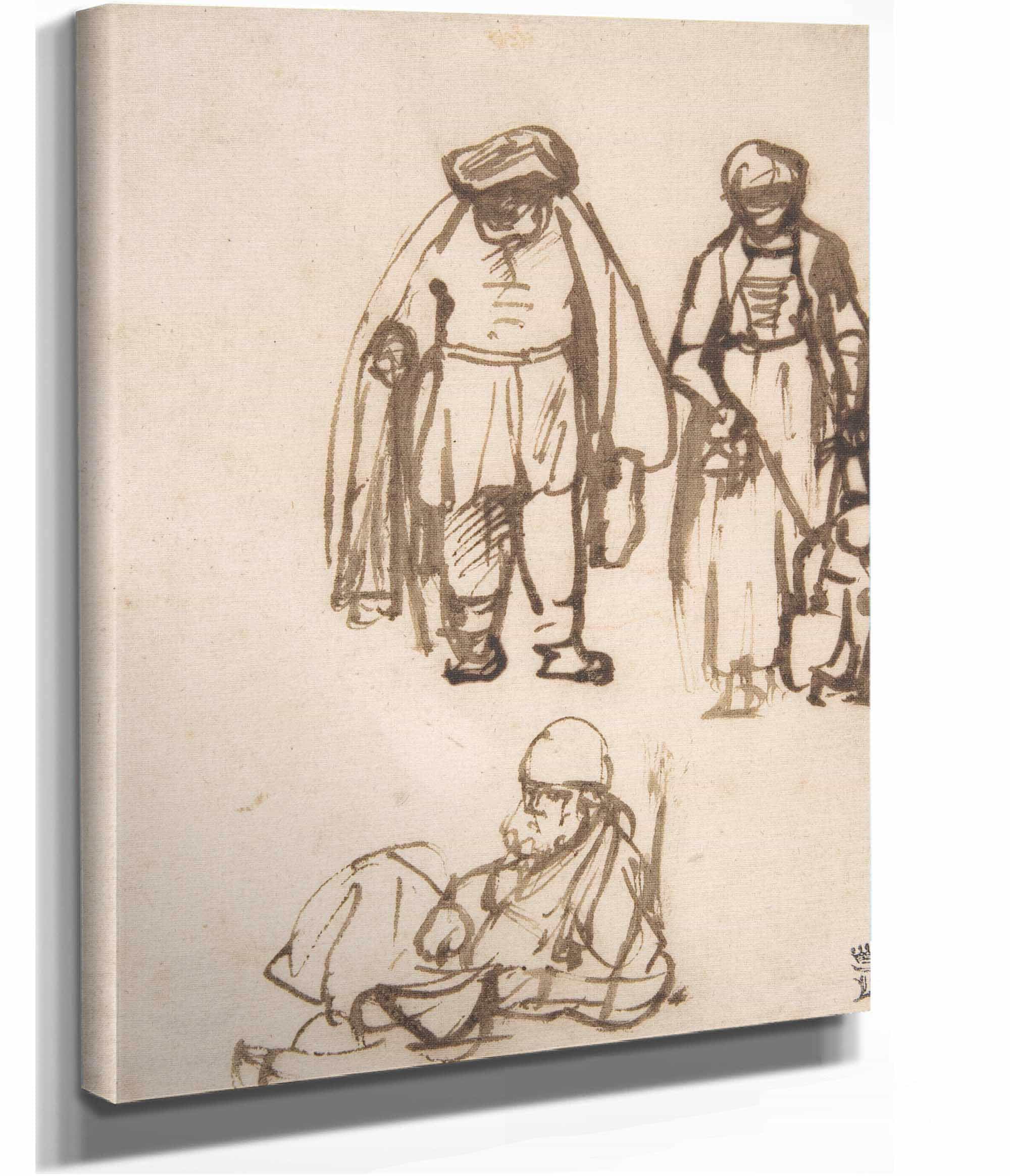 Studies Of Two Men And A Woman Teaching A Child To Walk   by Nicolaes Maes