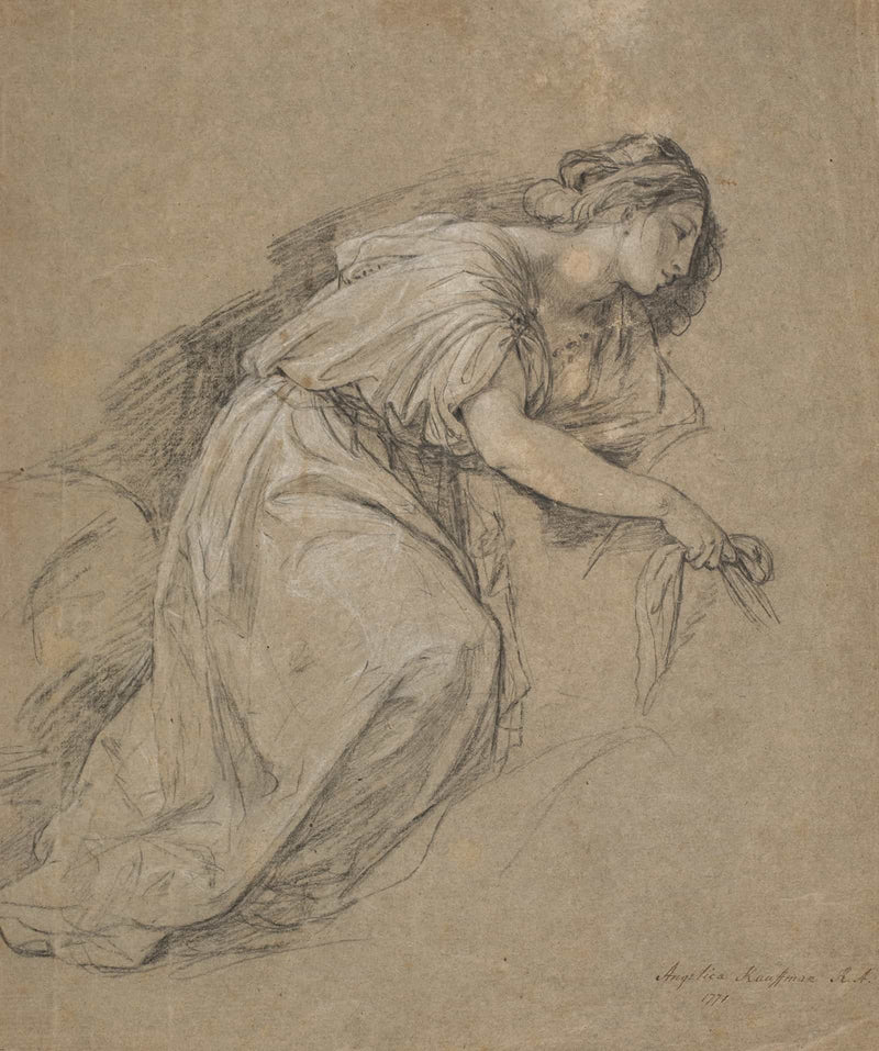 Study From Life Of A Kneeling Woman In Profile by Angelica Kauffmann