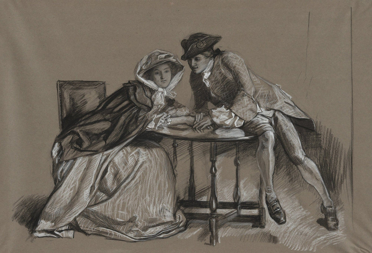 Study Lady And Gentleman In Conversation Across A Table by Edwin Austin Abbey
