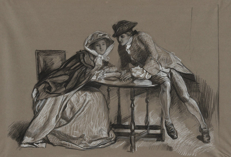 Study Lady And Gentleman In Conversation Across A Table by Edwin Austin Abbey