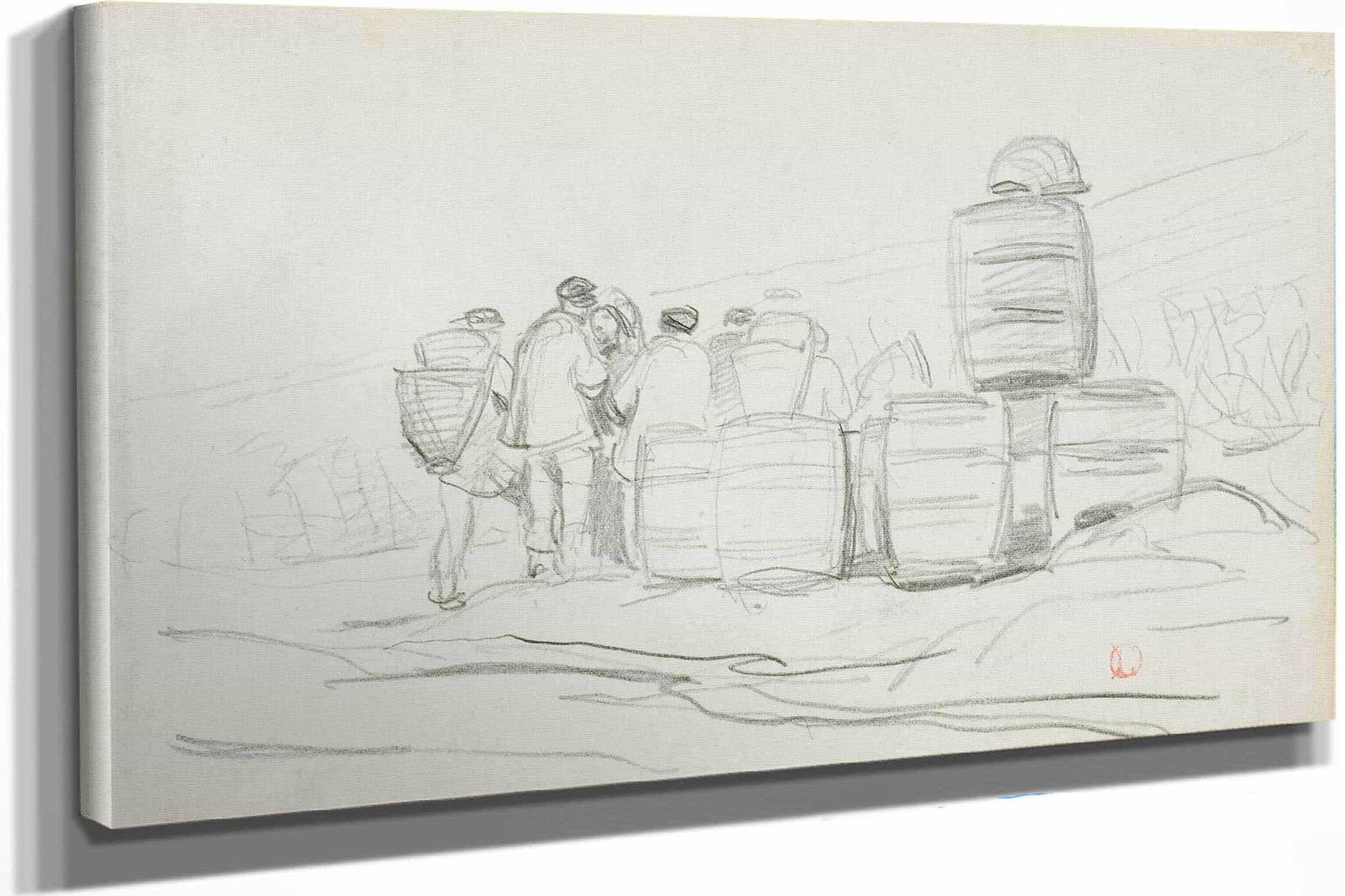 Study Of A Group Of People With Barrels by Charles Francois Daubigny