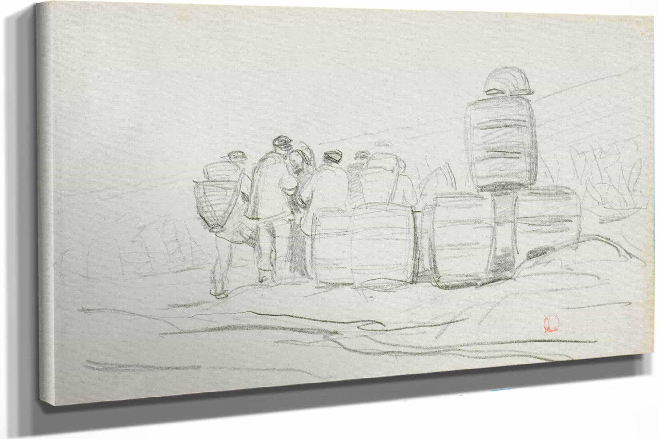 Study Of A Group Of People With Barrels by Charles Francois Daubigny