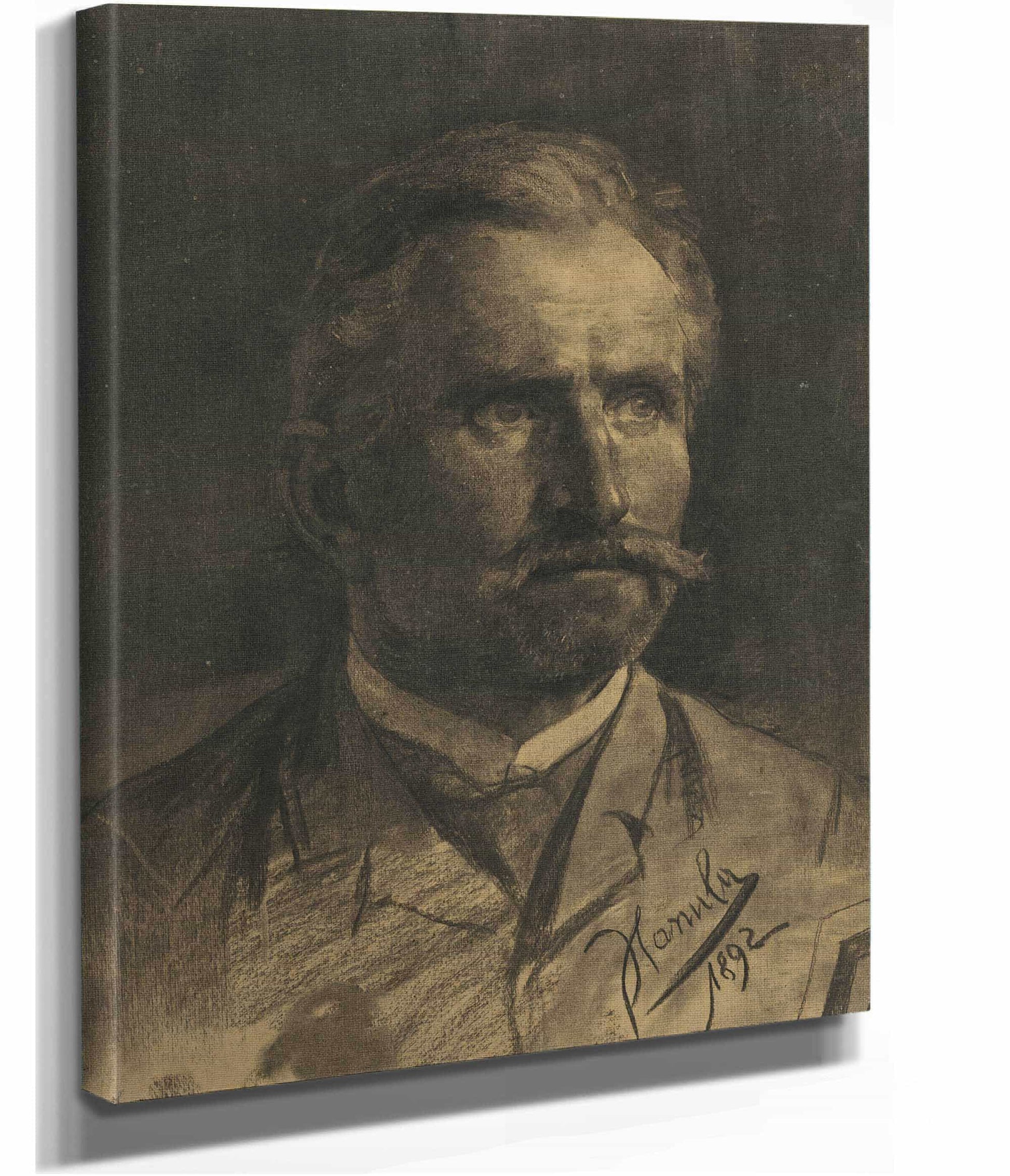 Study Of A Mans Head With A Beard And Mustache by Jozef Hanula